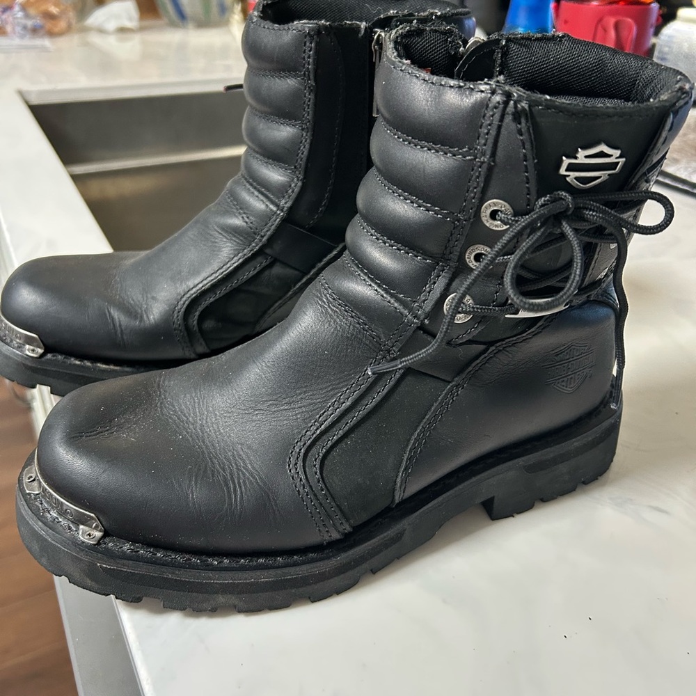 Harley-Davidson Black Leather Boots Womens 9.5 - Picture 2 of 8